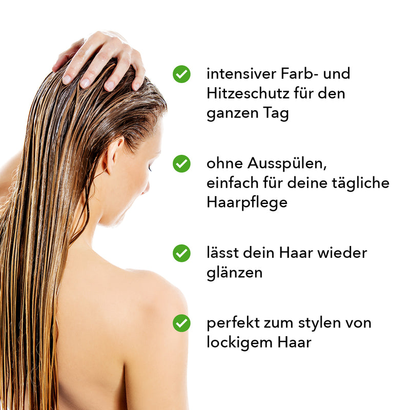 Der Leave-In Conditioner verleiht dem Haar intensiven Glanz mit seinen natürlichen Inhaltsstoffen.